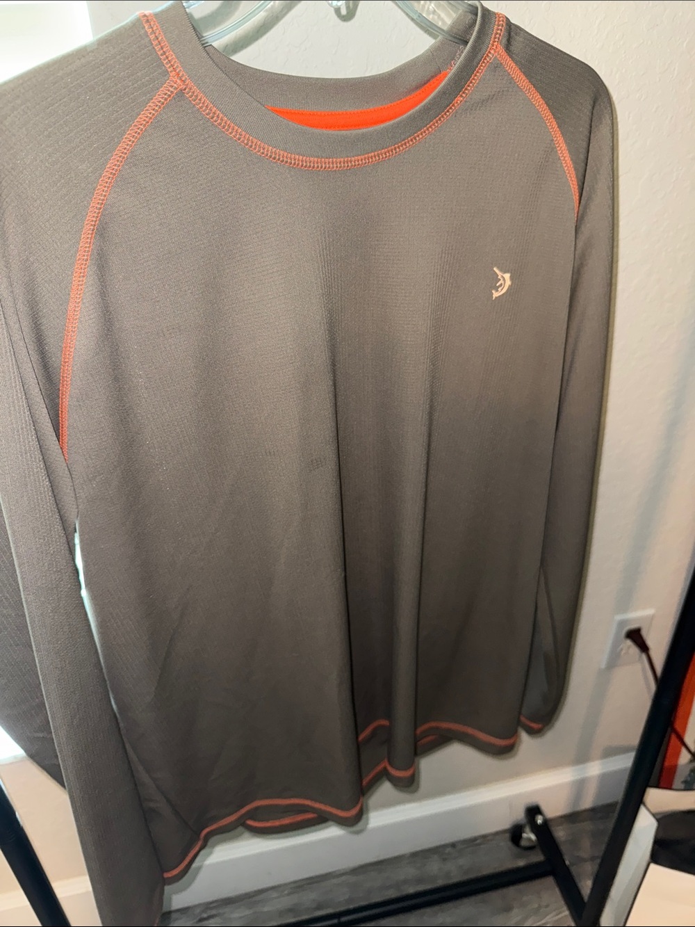 Men's Long Sleeve Performance Shirt - olive green with Orange Trim